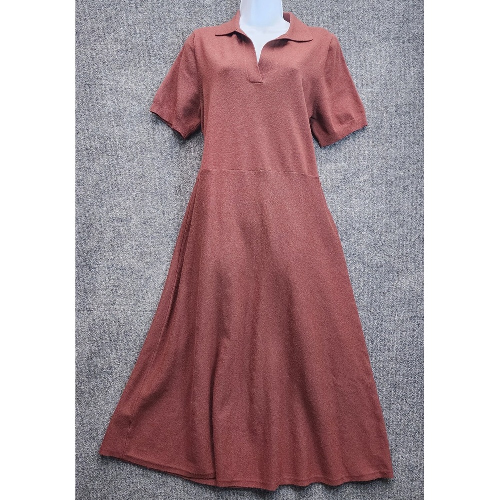 Ann Taylor Women's Burgundy Knit Polo Fit & Flare Midi Dress Workwear Large LT